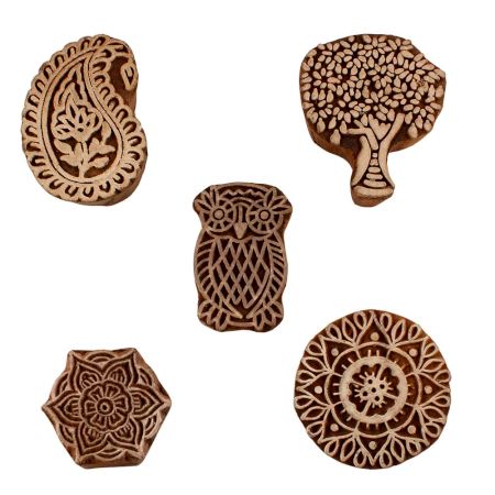 Set of 5 Piece New Mix Wooden Printing Blocks